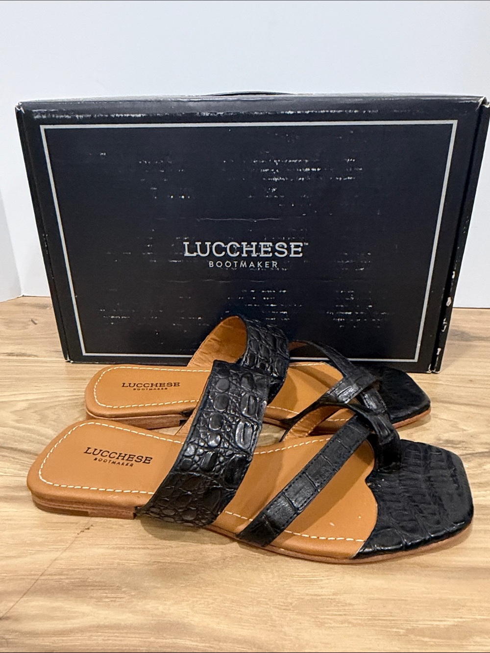 Lucchese Black Caiman Criss Cross Sandal
